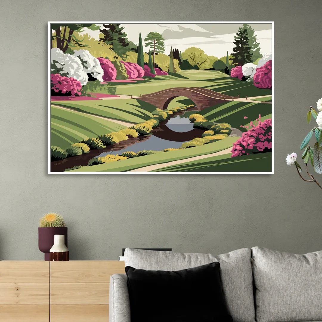 Augusta National Green Landscape Sitting Room - White Canvas Wall Art
