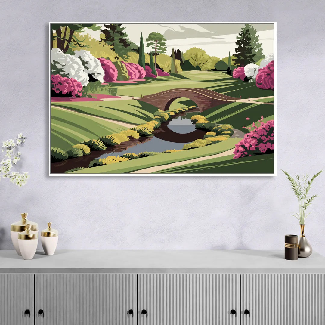 Augusta National Green Landscape Living Room - White Canvas Wall Art