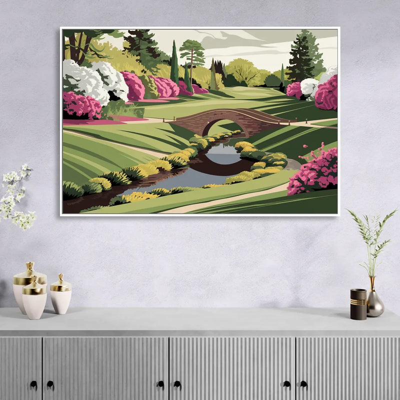 Augusta National Green Landscape Living Room - White Canvas Wall Art