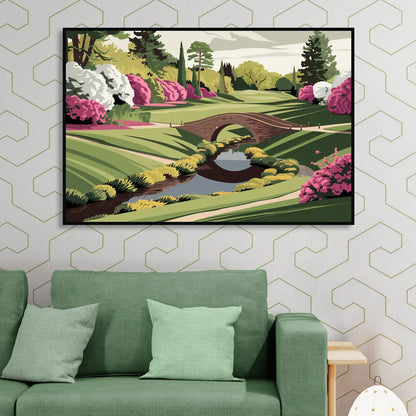 Augusta National Green Landscape Sitting Room - Black Canvas Wall Art
