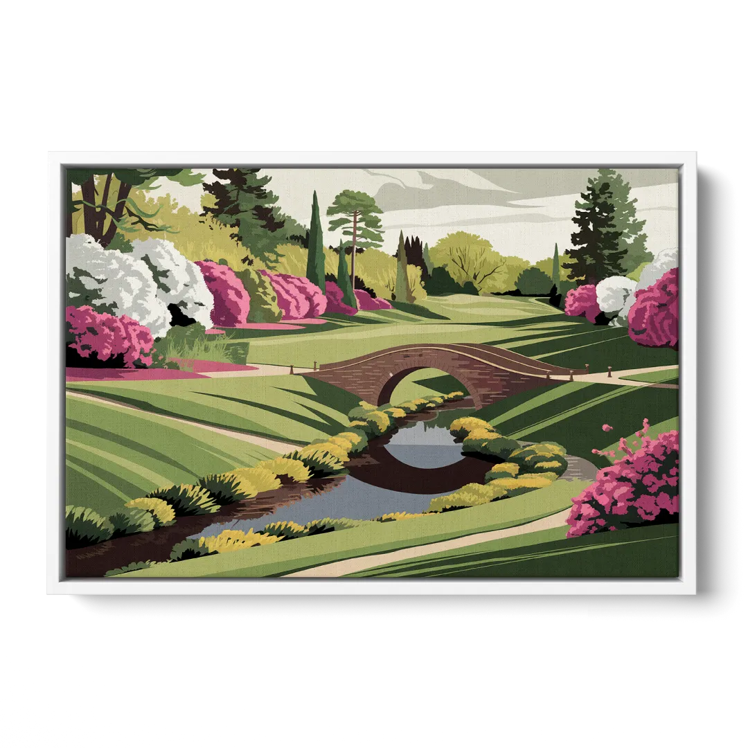 Augusta National Green Landscape Front - White Canvas Wall Art