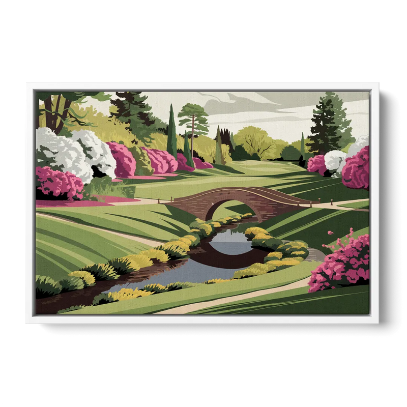 Augusta National Green Landscape Front - White Canvas Wall Art