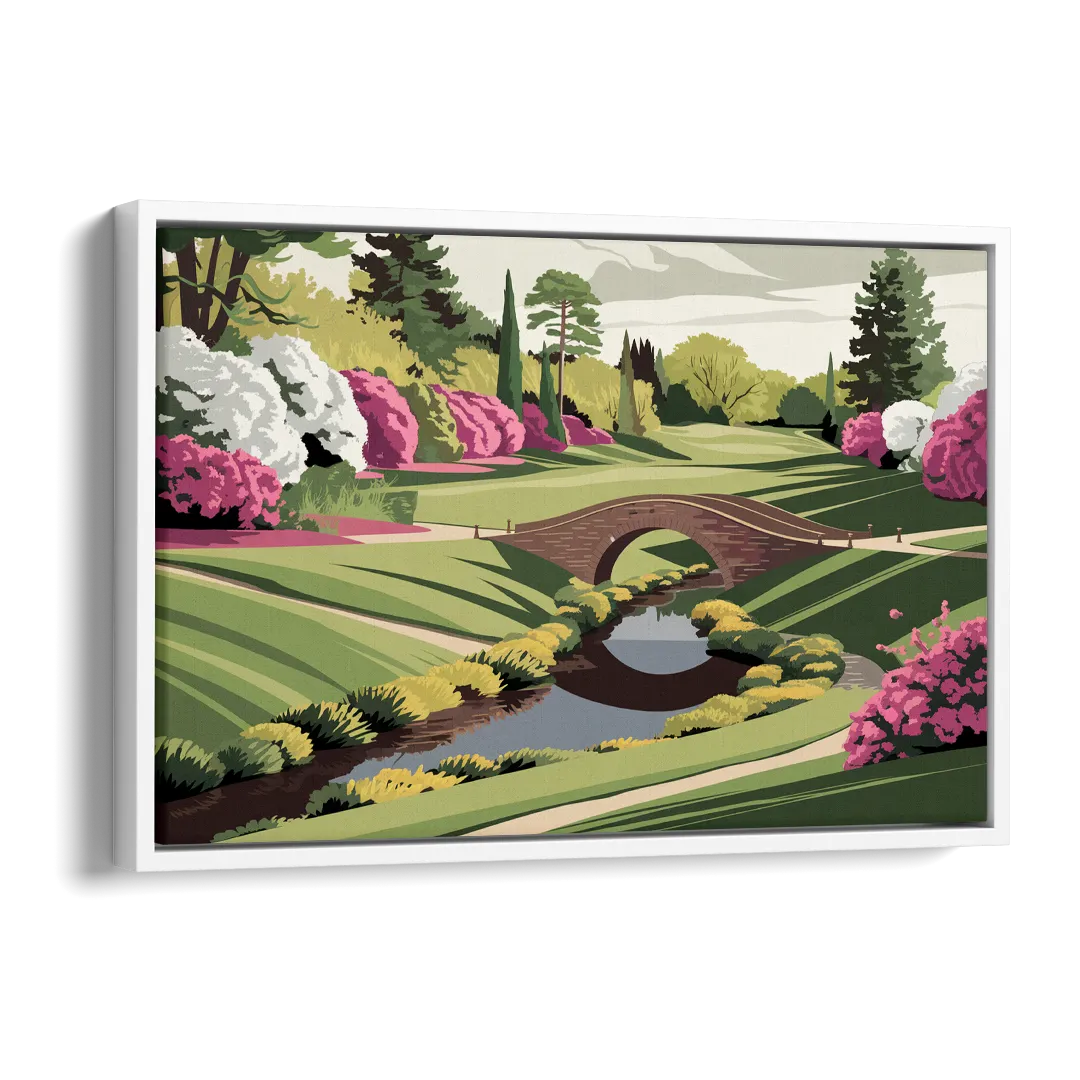 Augusta National Green Landscape Side - White Canvas Wall Art