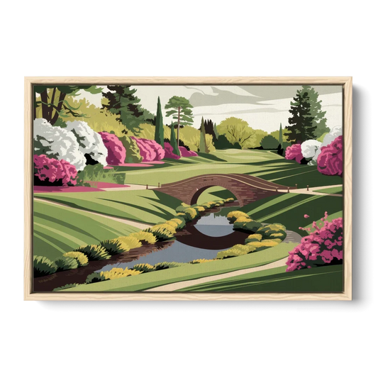 Augusta National Green Landscape - Oak Framed Canvas Wall Art - Front