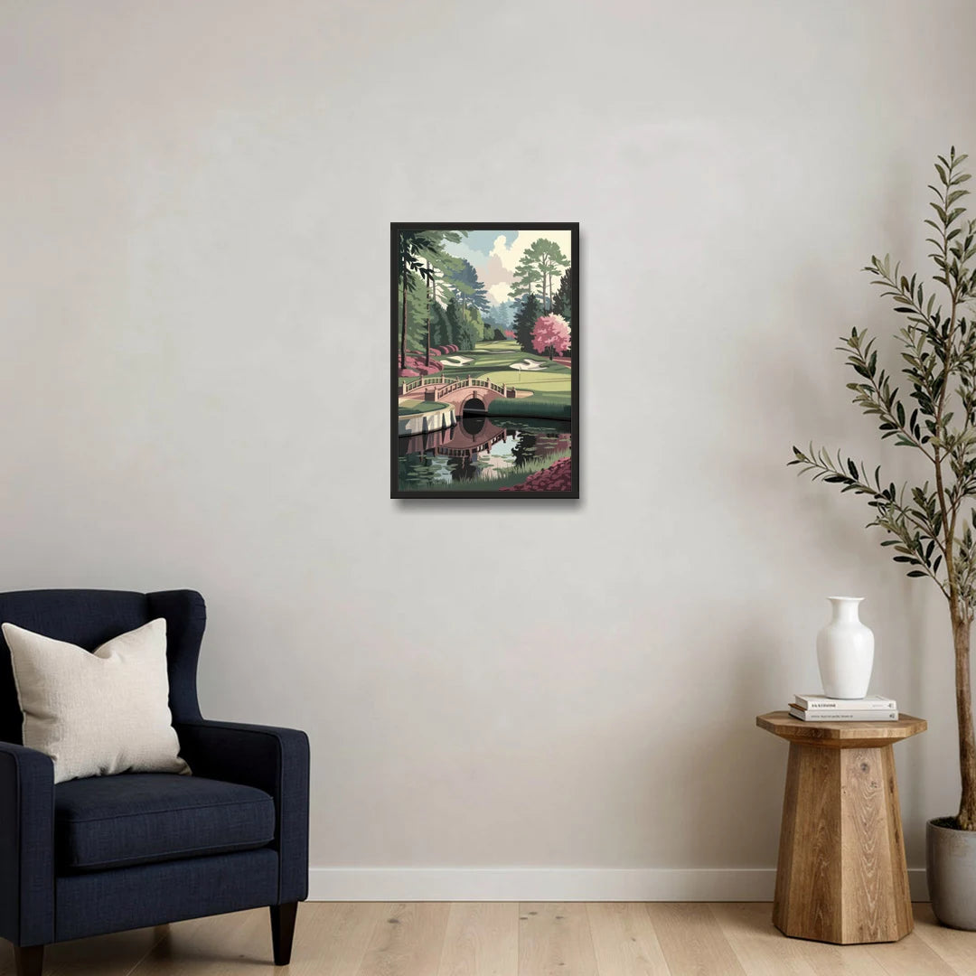 Augusta Scenic Golf Course - Black Framed Canvas Wall Art - Sofa - 16x24