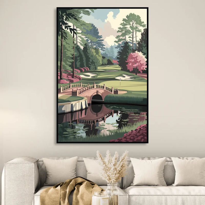 Augusta Scenic Golf Course Sitting Room - Black Canvas Wall Art