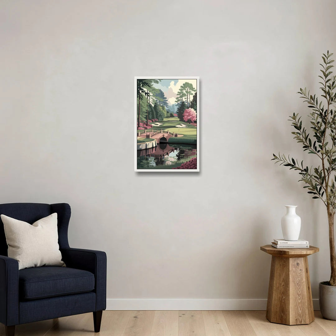 Augusta Scenic Golf Course - White Framed Canvas Wall Art - Sofa - 16x24