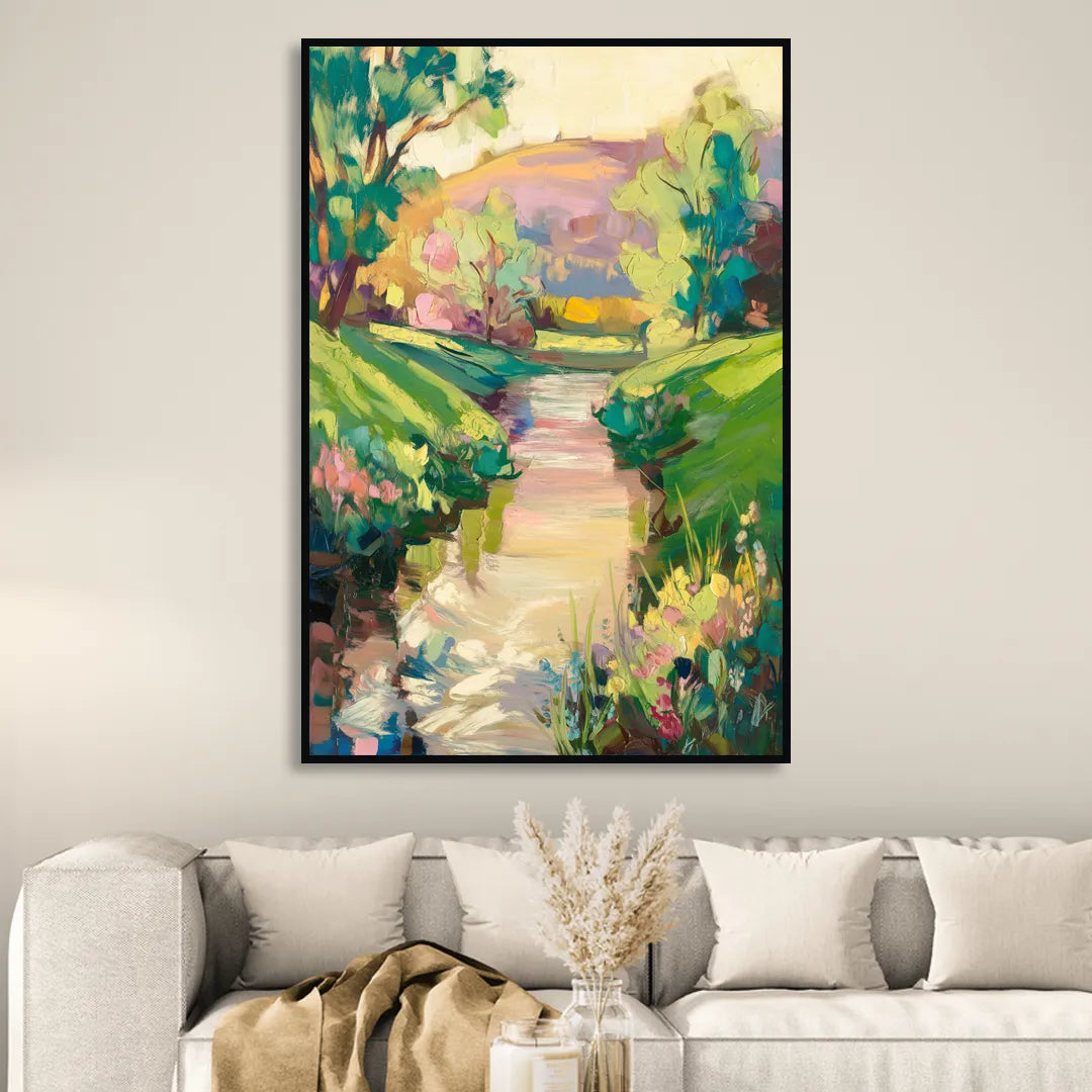 Augusta Serene Riverfront Living Room - Black Canvas Wall Art