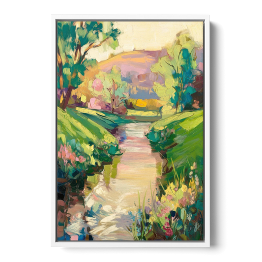 Augusta Serene Riverfront - White Framed Canvas Wall Art - Front