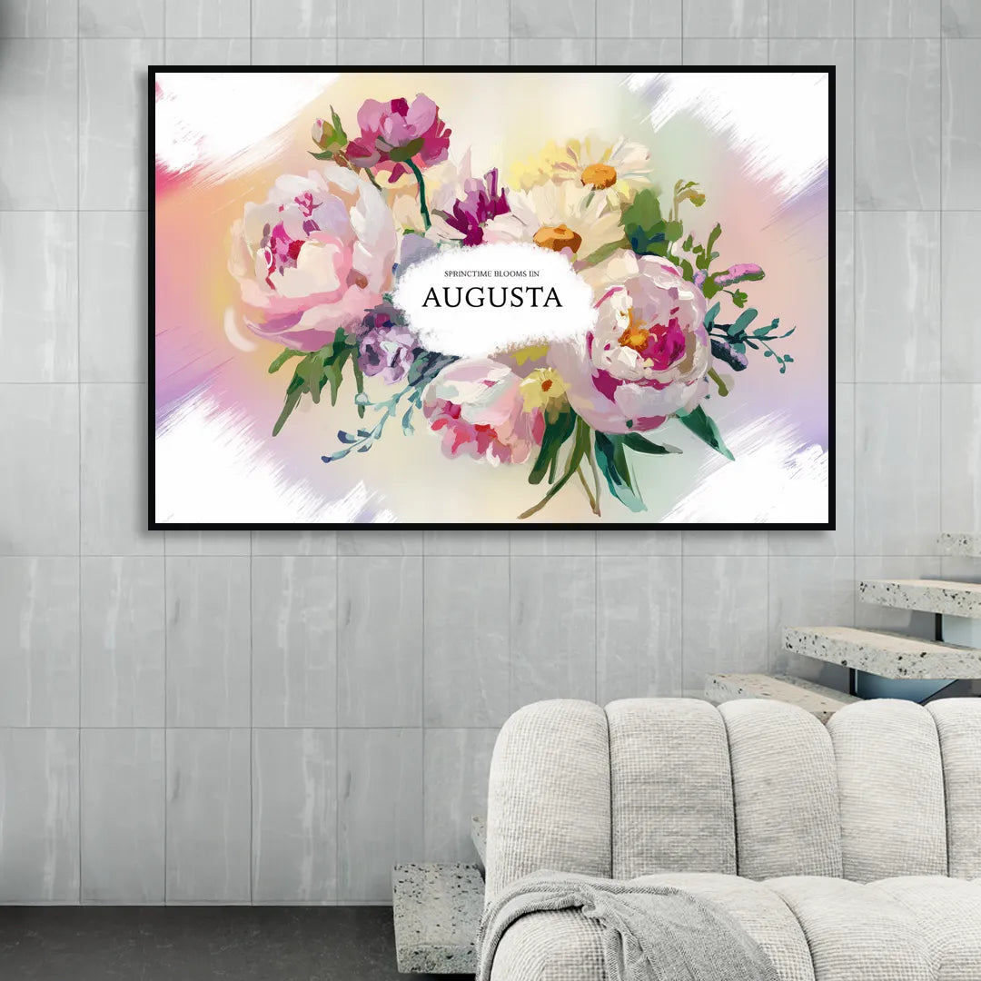 Augusta Springtime Blooms Sitting Room - Black Canvas Wall Art