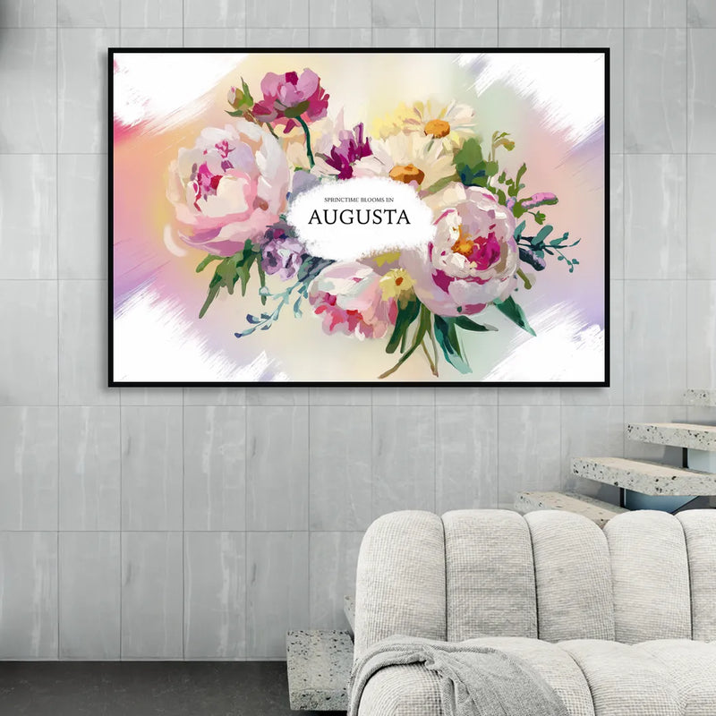 Augusta Springtime Blooms Sitting Room - Black Canvas Wall Art
