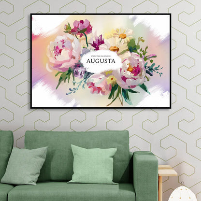 Augusta Springtime Blooms Living Room - Black Canvas Wall Art