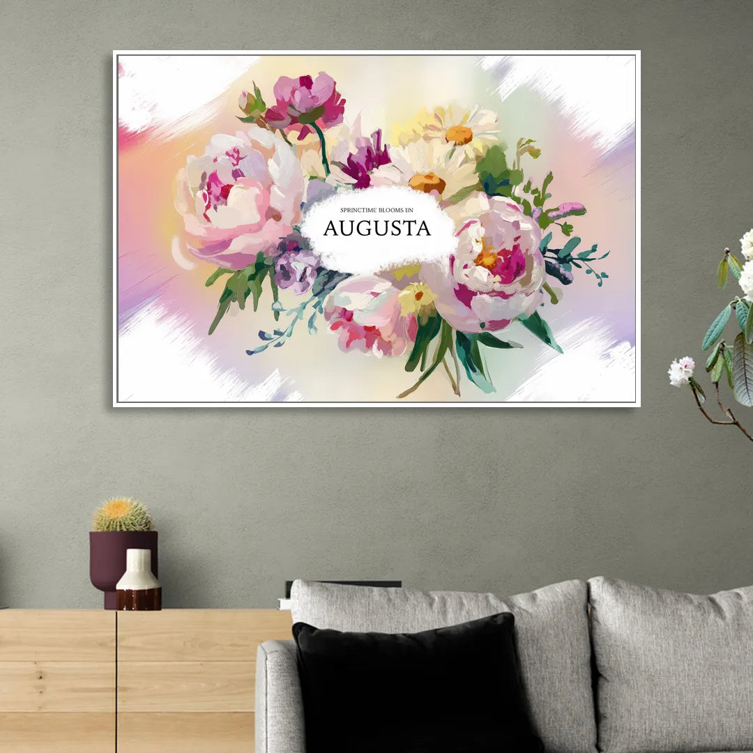 Augusta Springtime Blooms Living Room - White Canvas Wall Art
