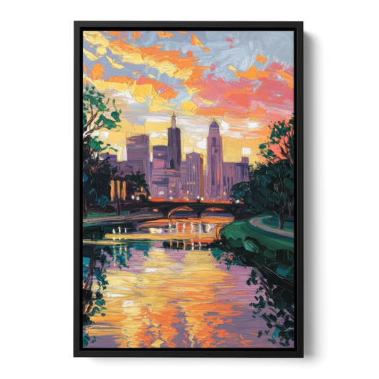 Augusta Sunset Over Skyline - Black Framed Canvas Wall Art - Front