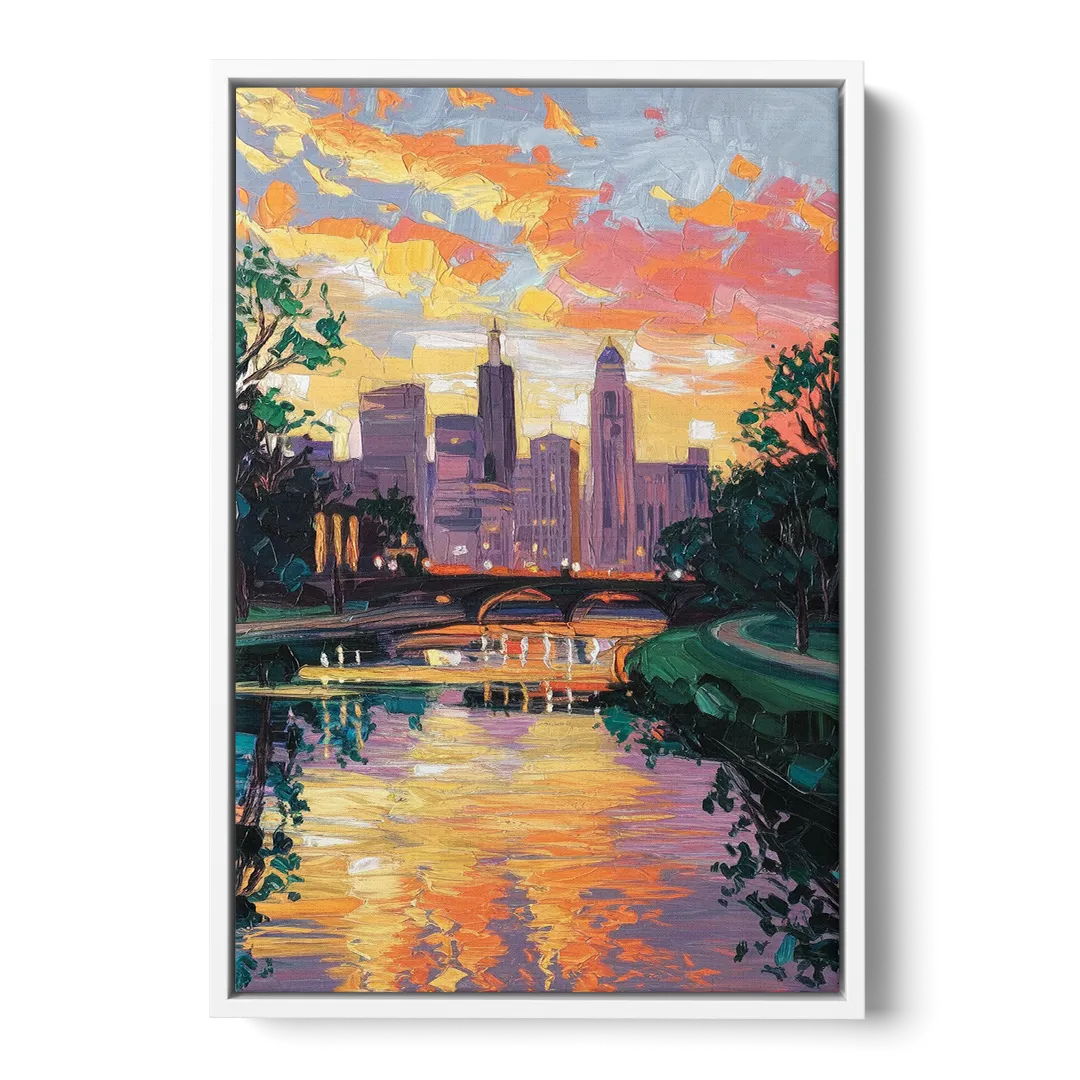Augusta Sunset Over Skyline Front - White Canvas Wall Art