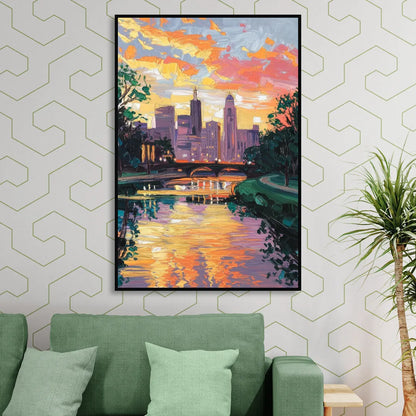 Augusta Sunset Over Skyline Living Room - Black Canvas Wall Art