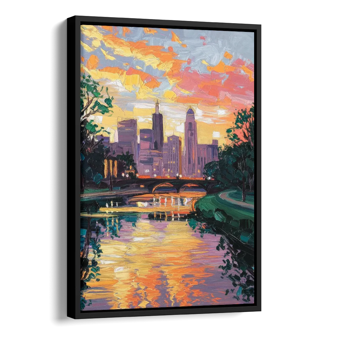 Augusta Sunset Over Skyline Side - Black Canvas Wall Art