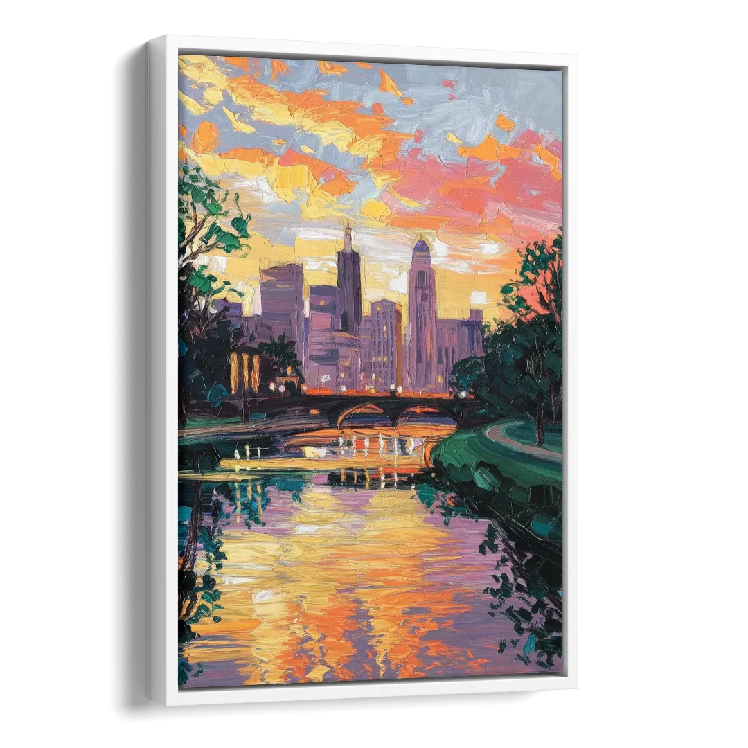 Augusta Sunset Over Skyline Side - White Canvas Wall Art