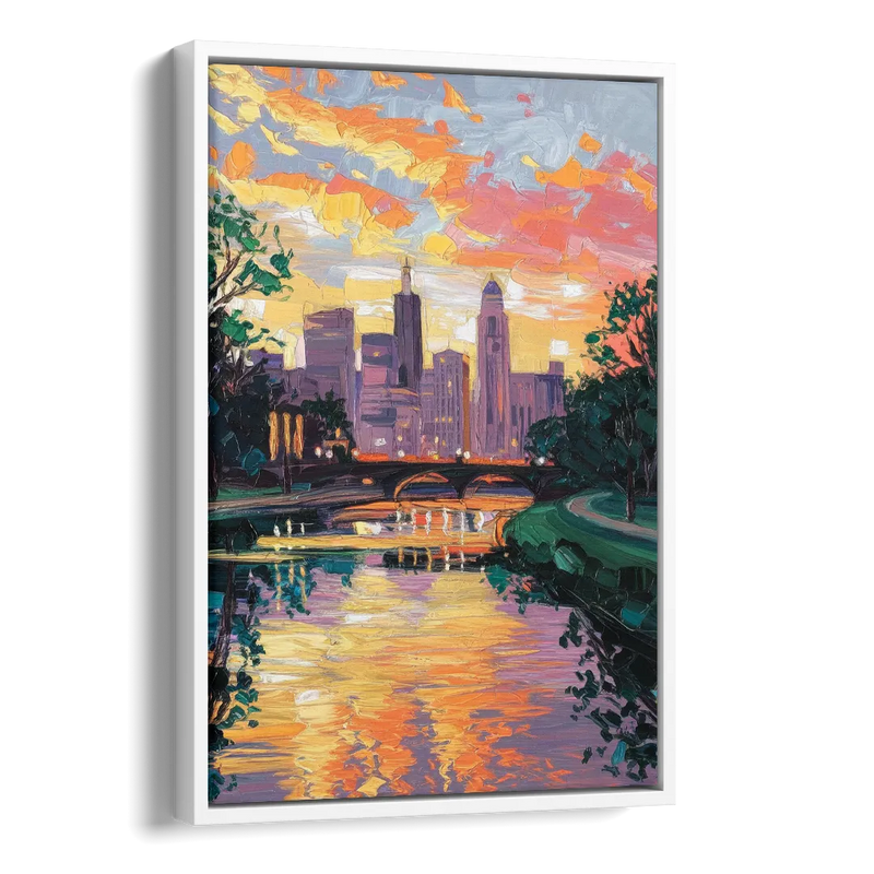 Augusta Sunset Over Skyline Side - White Canvas Wall Art