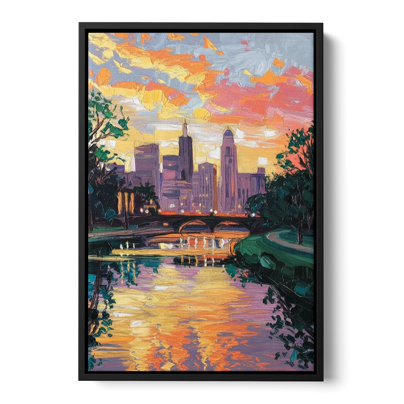 Augusta Sunset Over Skyline Front - Black Canvas Wall Art