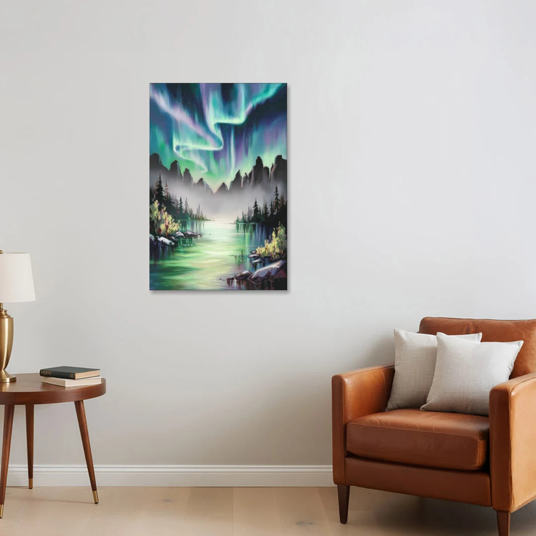 Aurora Borealis Landscape - Canvas Wall Art - Sofa - 24x36