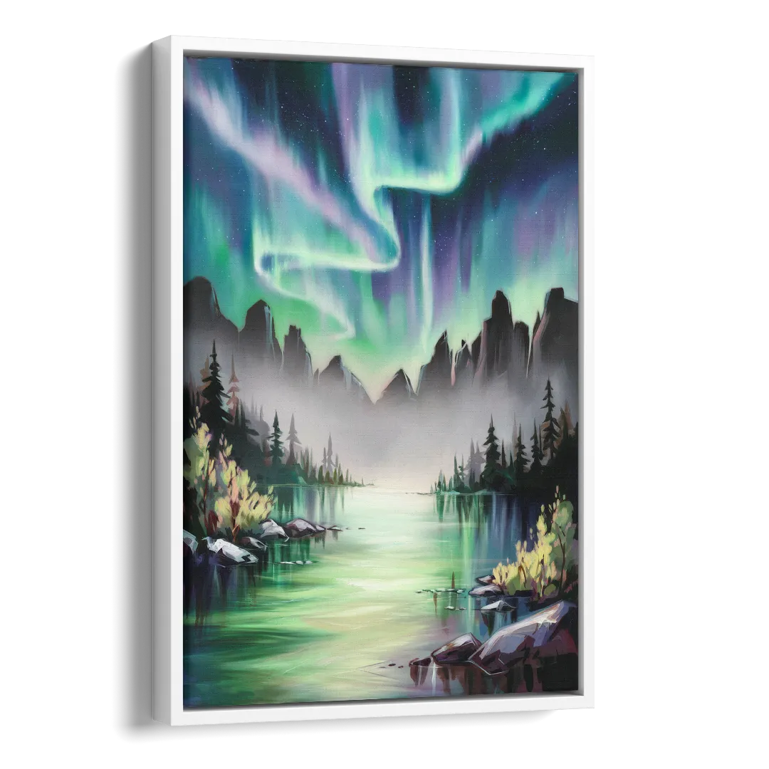 Aurora Borealis Landscape Side - White Canvas Wall Art