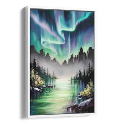 Aurora Borealis Landscape Side - White Canvas Wall Art