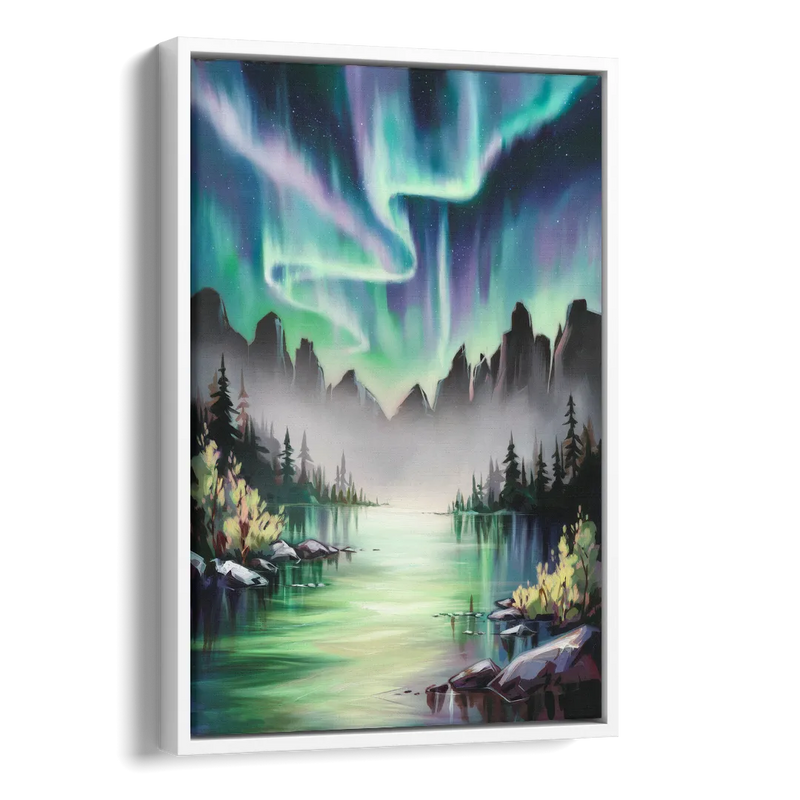 Aurora Borealis Landscape Side - White Canvas Wall Art