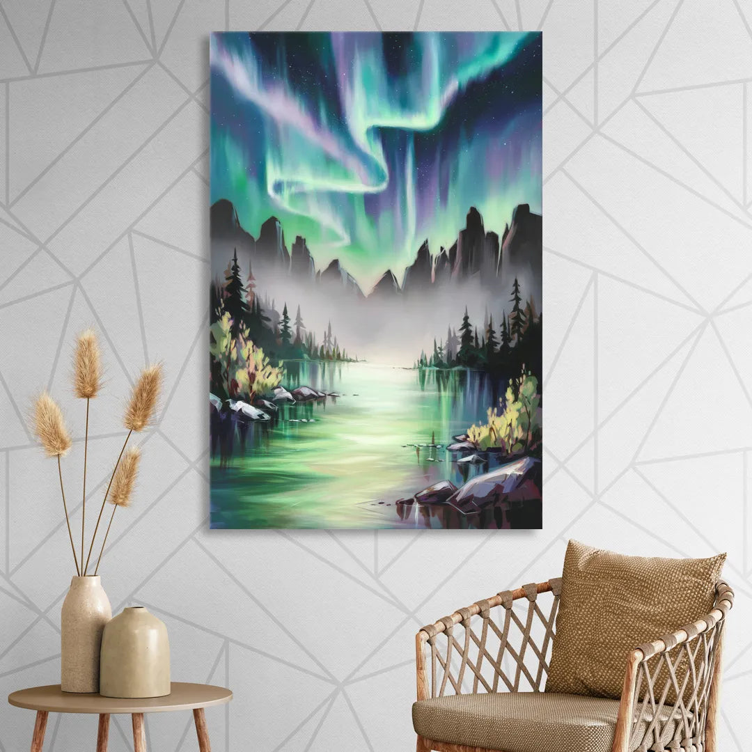 Aurora Borealis Landscape Living Room - Canvas Wall Art