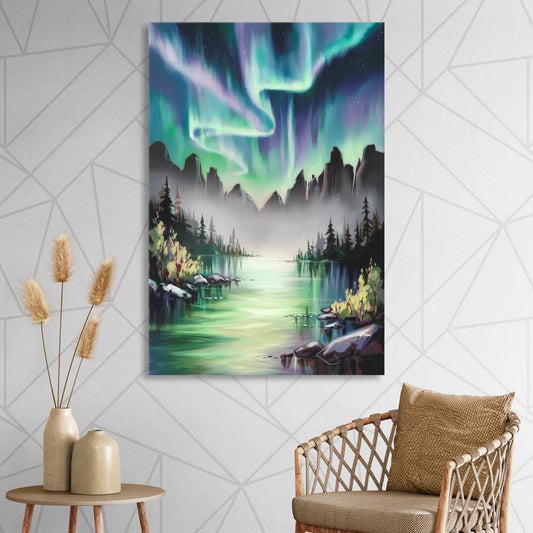 Aurora Borealis Landscape Living Room - Canvas Wall Art