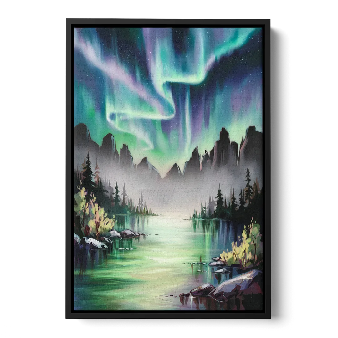 Aurora Borealis Landscape Front - Black Canvas Wall Art