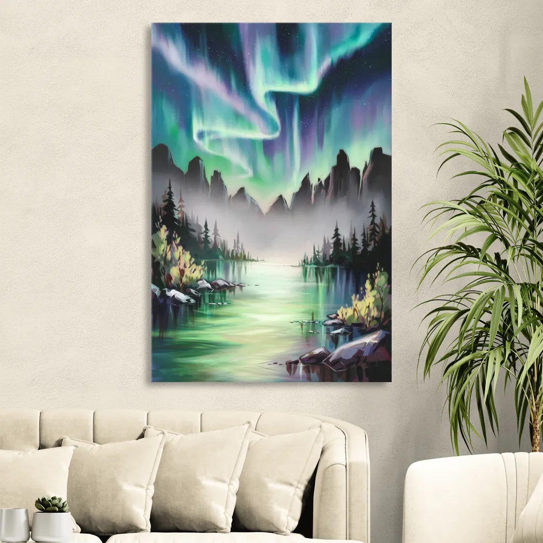 Aurora Borealis Landscape Sitting Room - Canvas Wall Art