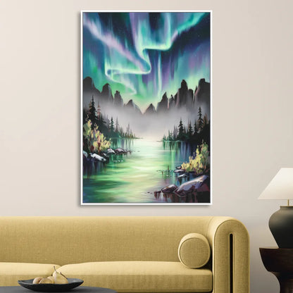 Aurora Borealis Landscape Sitting Room - White Canvas Wall Art