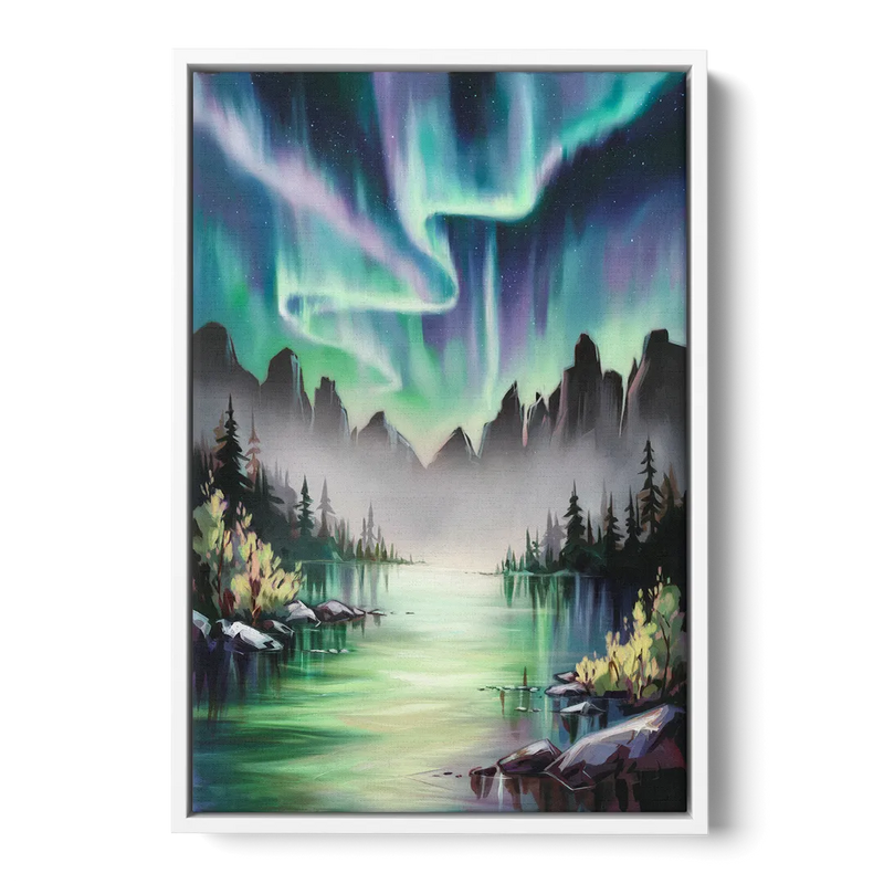 Aurora Borealis Landscape Front - White Canvas Wall Art