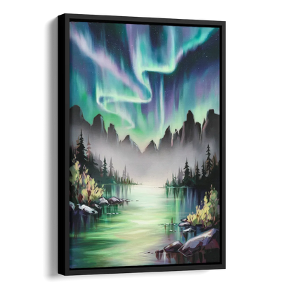 Aurora Borealis Landscape Side - Black Canvas Wall Art