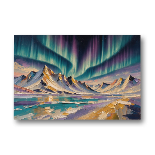 Aurora Borealis Painting Over Jagged Peaks - Canvas Wall Art - Front