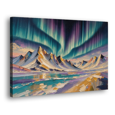 Aurora Borealis Painting Over Jagged Peaks - Canvas Wall Art - Side