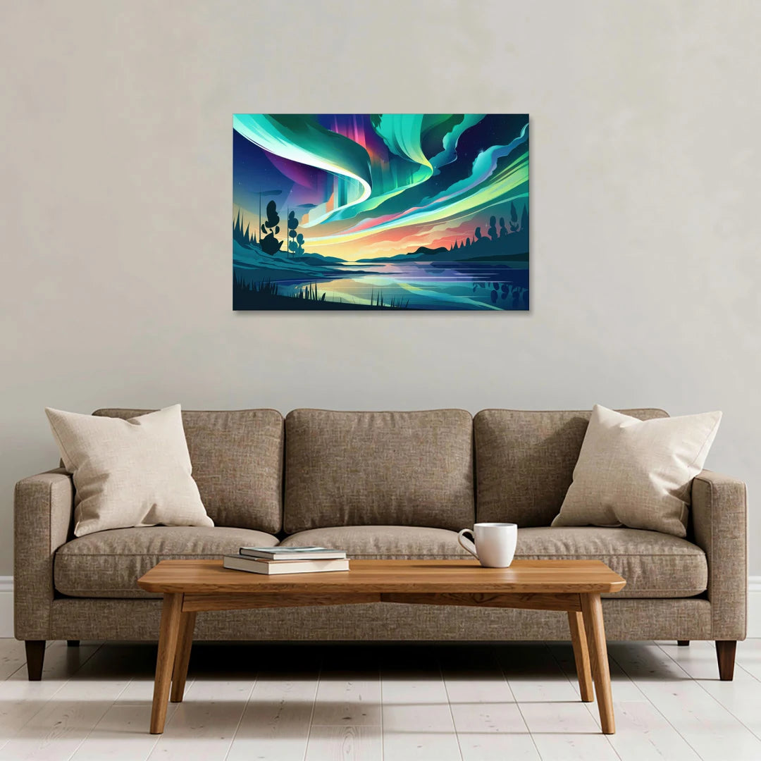 Aurora Borealis Sky - Canvas Wall Art - Sofa - 36x24