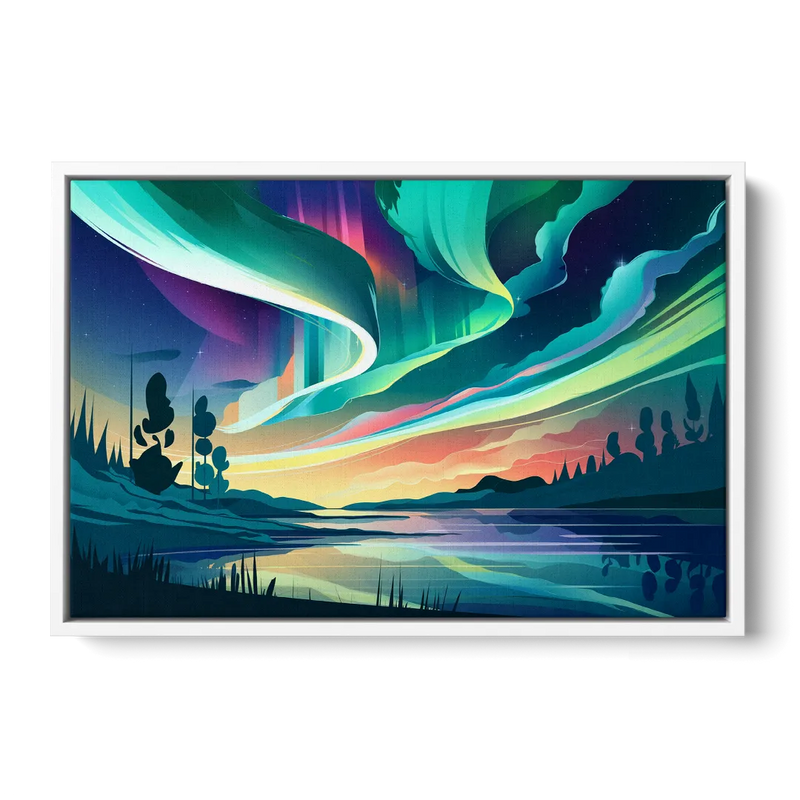 Aurora Borealis Sky Front - White Canvas Wall Art