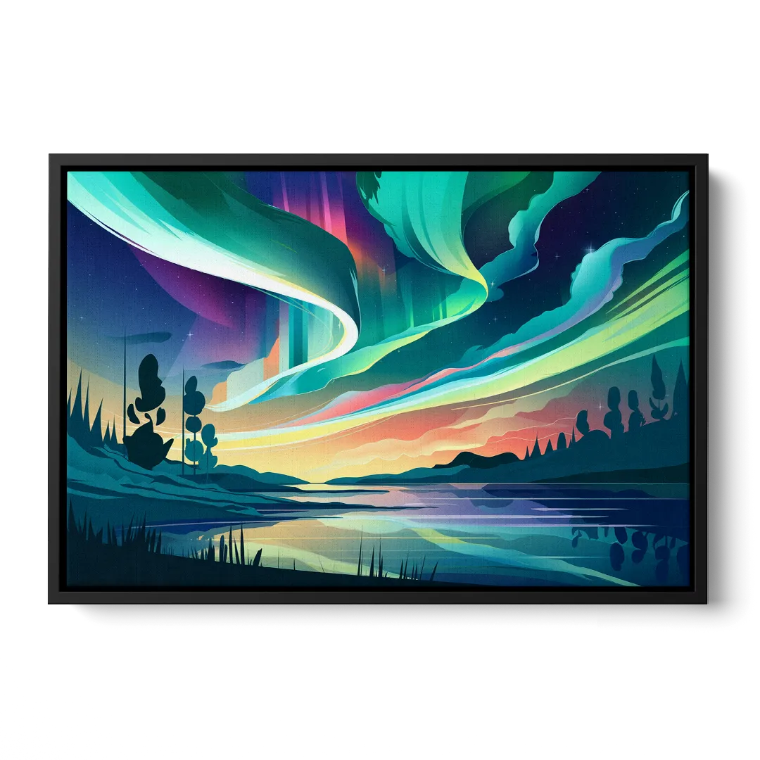 Aurora Borealis Sky Front - Black Canvas Wall Art