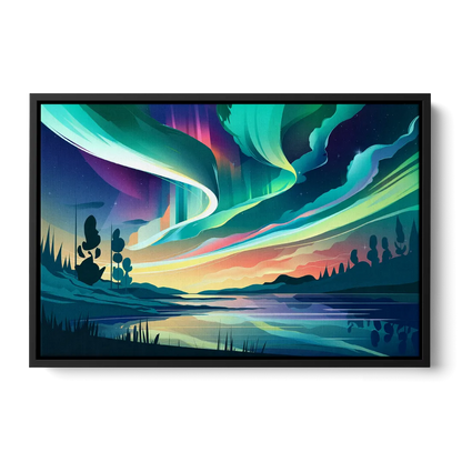 Aurora Borealis Sky Front - Black Canvas Wall Art