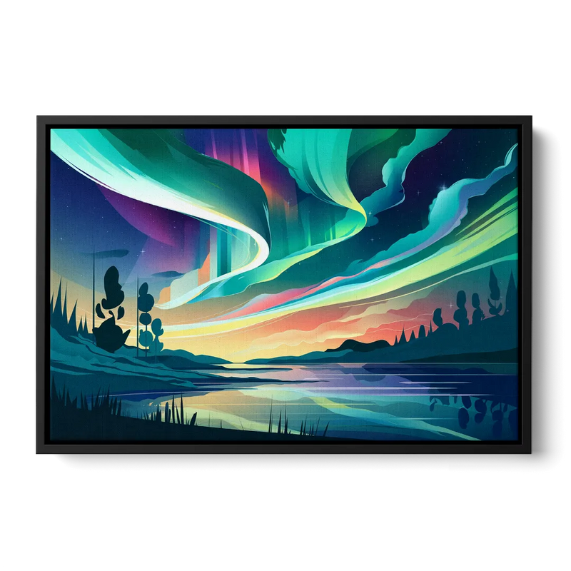 Aurora Borealis Sky Front - Black Canvas Wall Art