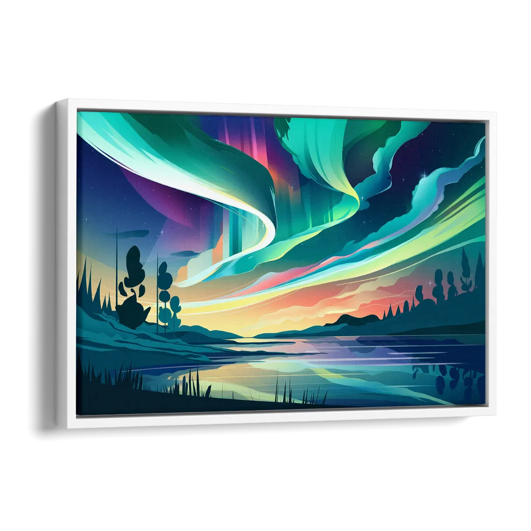 Aurora Borealis Sky Side - White Canvas Wall Art