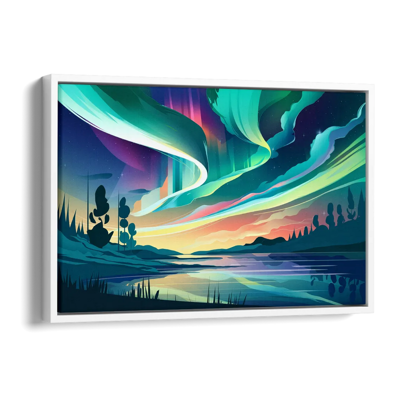 Aurora Borealis Sky Side - White Canvas Wall Art
