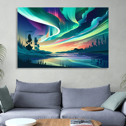 Aurora Borealis Sky Sitting Room - Canvas Wall Art