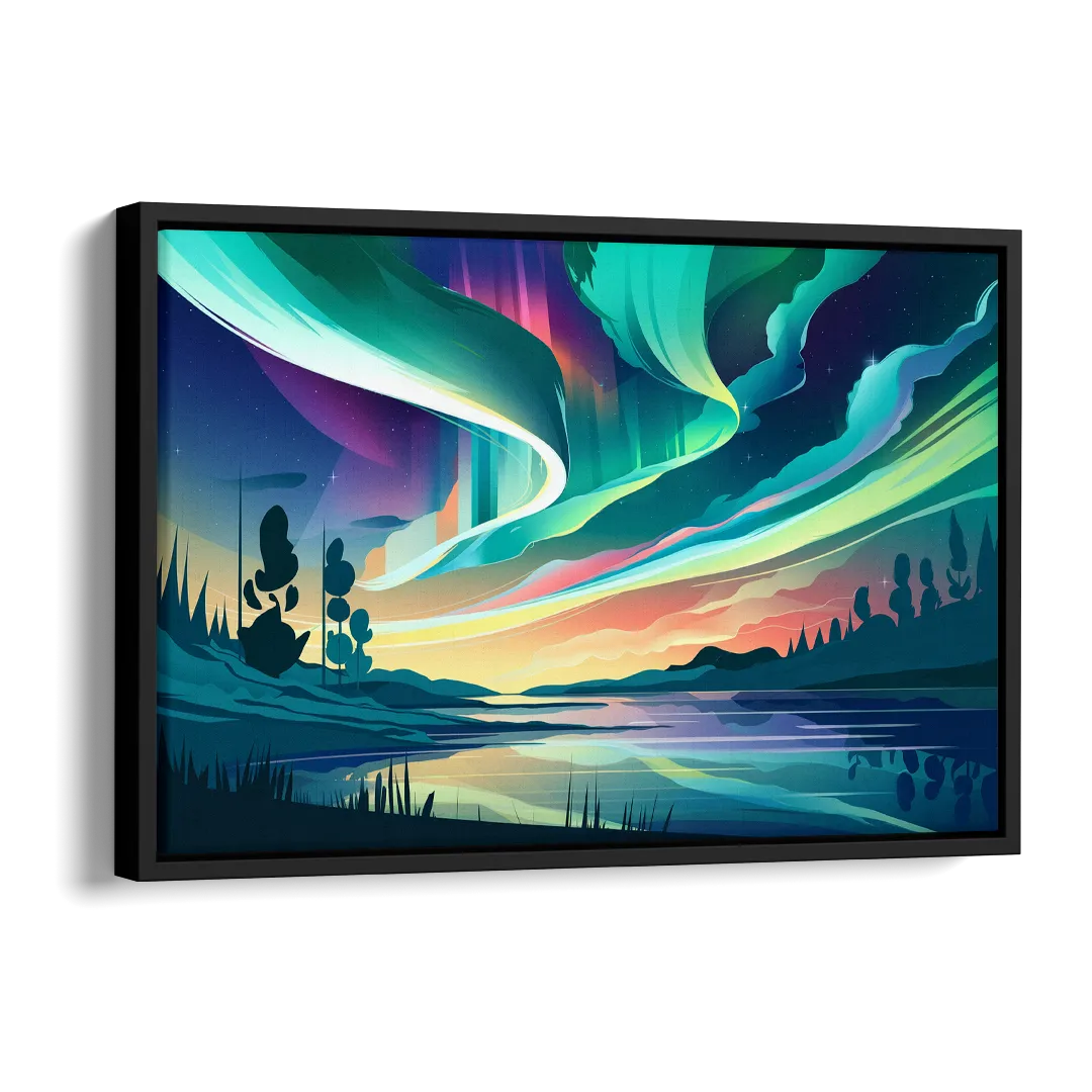 Aurora Borealis Sky Side - Black Canvas Wall Art