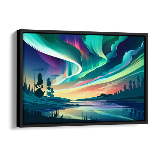 Aurora Borealis Sky Side - Black Canvas Wall Art