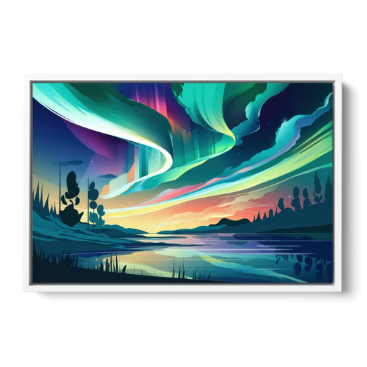 Aurora Borealis Sky - White Framed Canvas Wall Art - Front