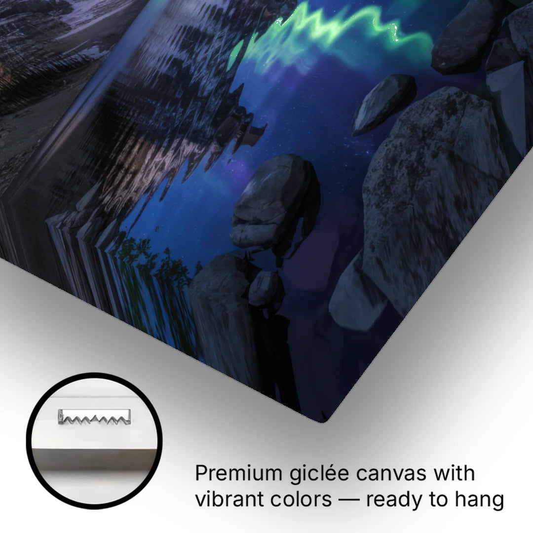 Aurora Mountain Reflection - Canvas Wall Art - Gallery Wrap Corner