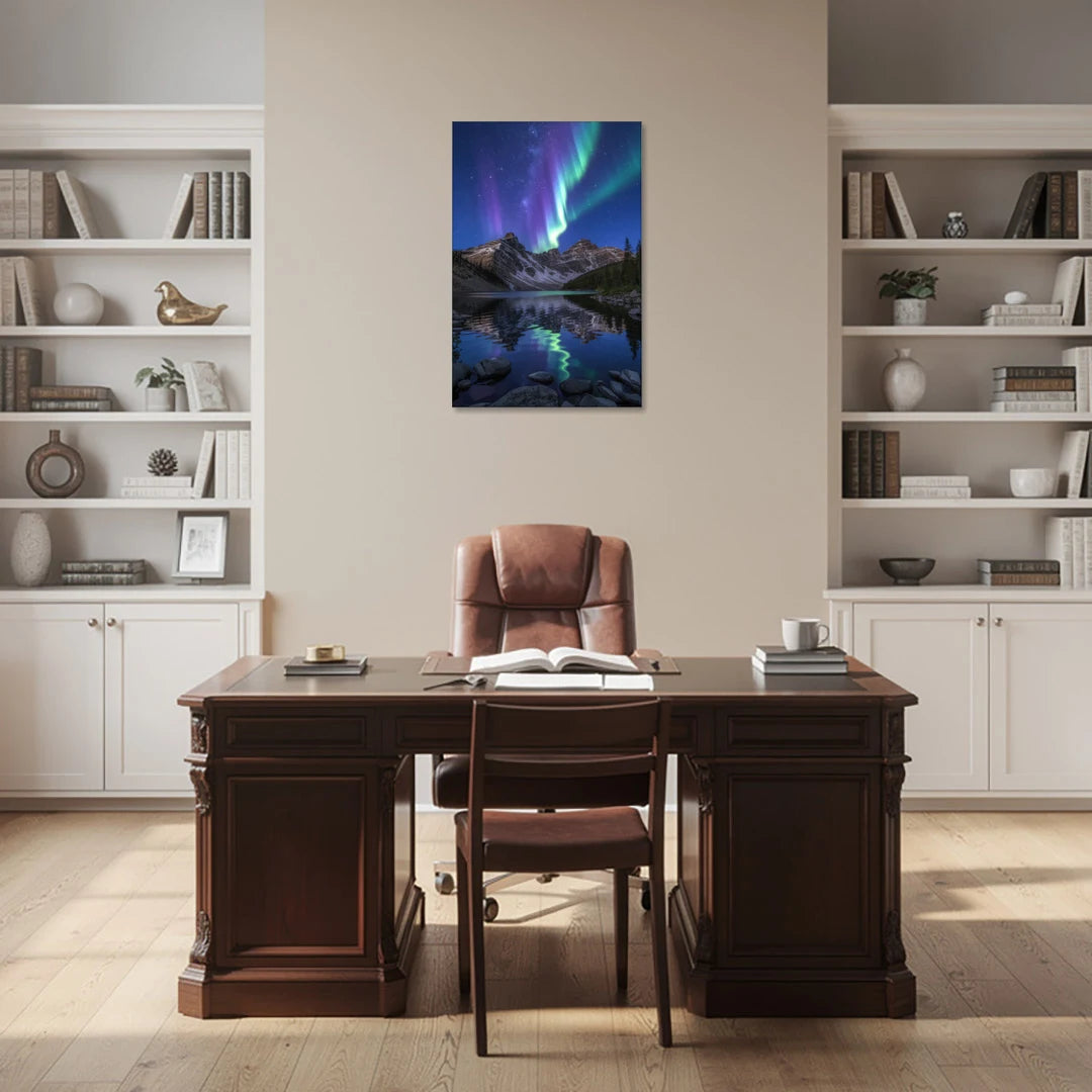 Aurora Mountain Reflection - Canvas Wall Art - Office - 24x36